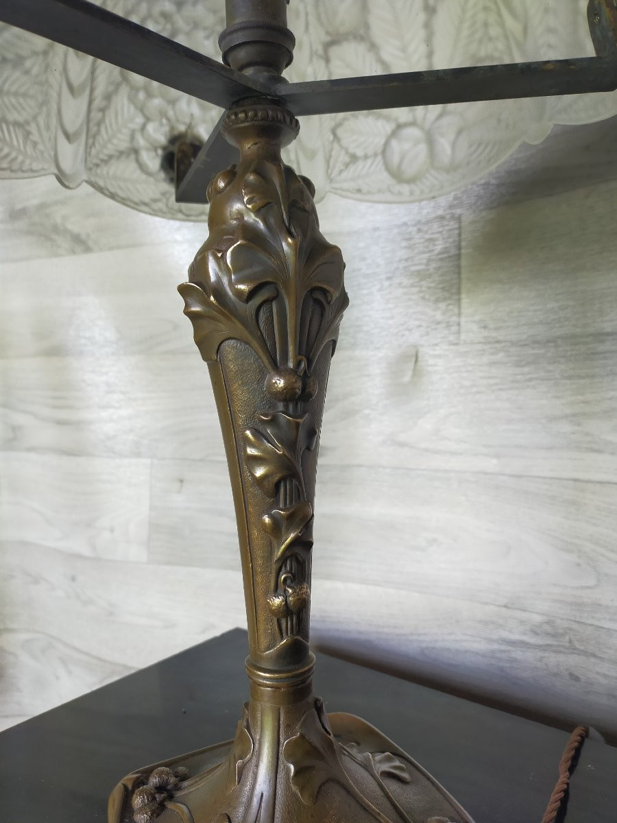 Art Nouveau Bronze Chestnut Leaf Lamp (majorelle School Of Nancy)-photo-1