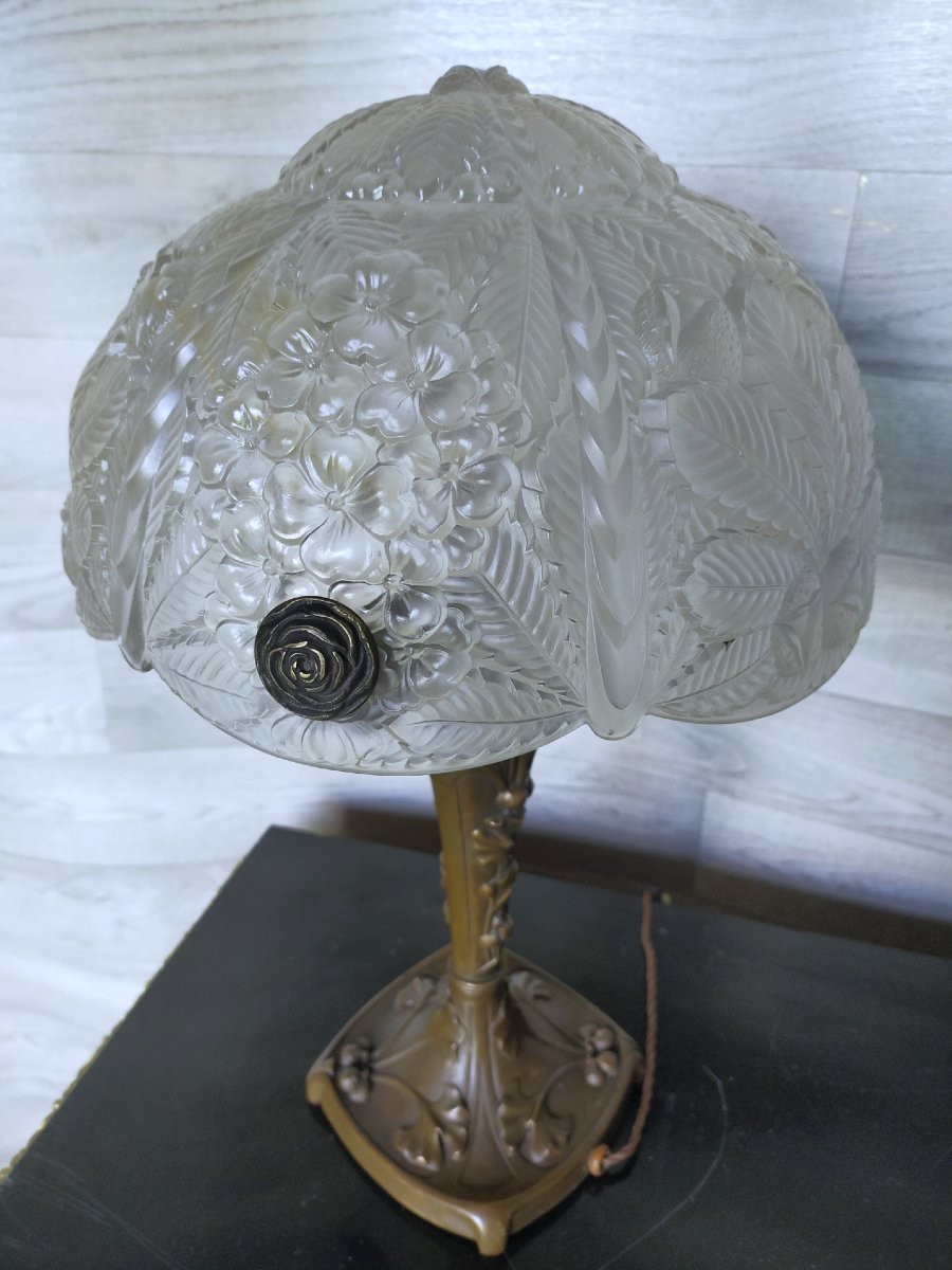 Art Nouveau Bronze Chestnut Leaf Lamp (majorelle School Of Nancy)-photo-2