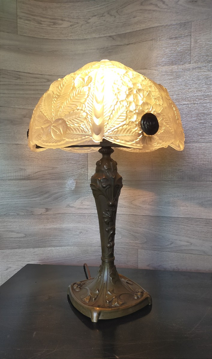 Art Nouveau Bronze Chestnut Leaf Lamp (majorelle School Of Nancy)
