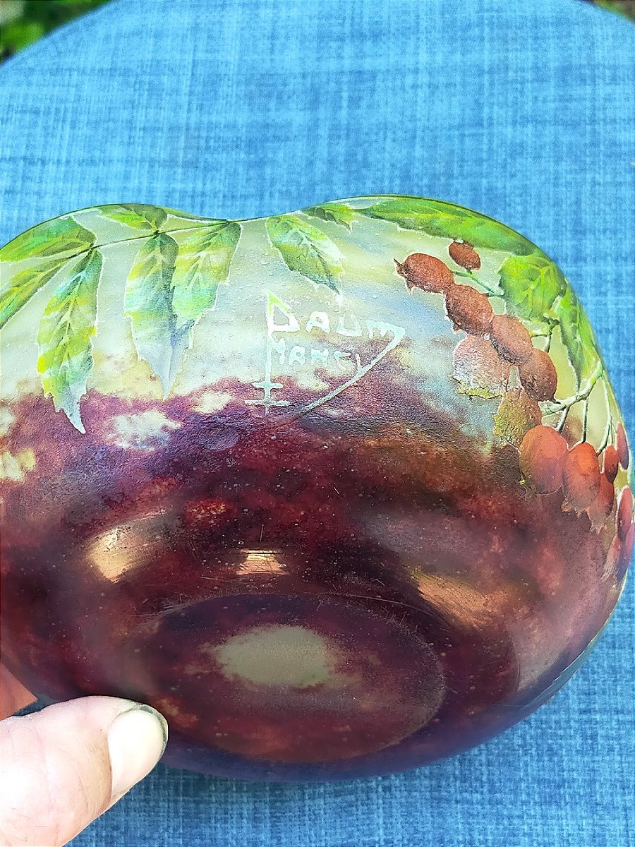 Daum Four-lobed Acid-etched Cup With Sorbus Decoration, Nancy School-photo-5