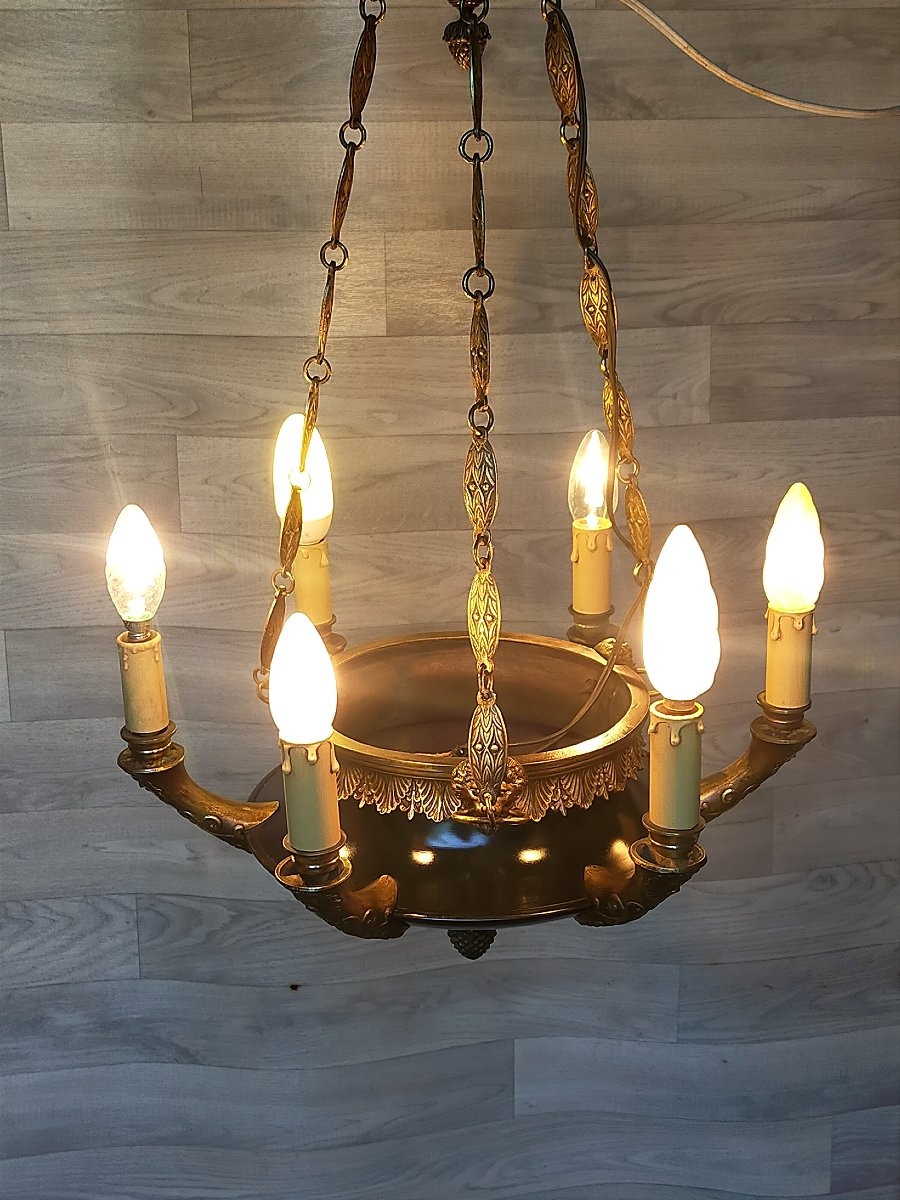 Lustre empire en bronze doré -photo-2