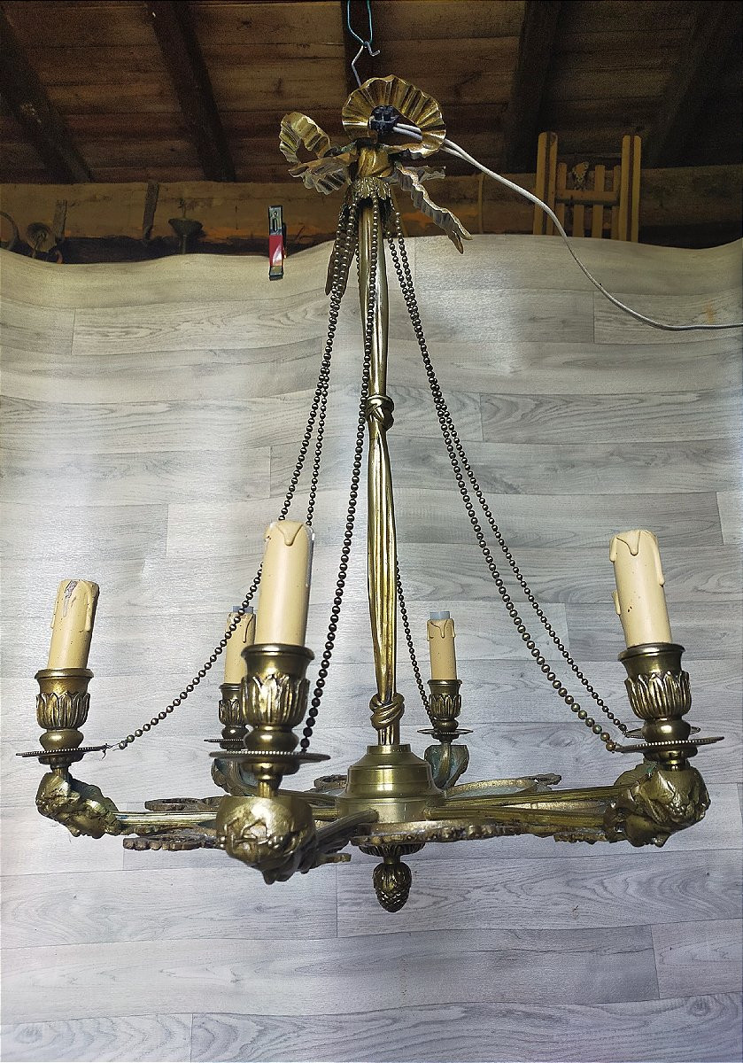 Lustre a m&eacute;daillons louis xvi en bronze dor&eacute; -photo-3