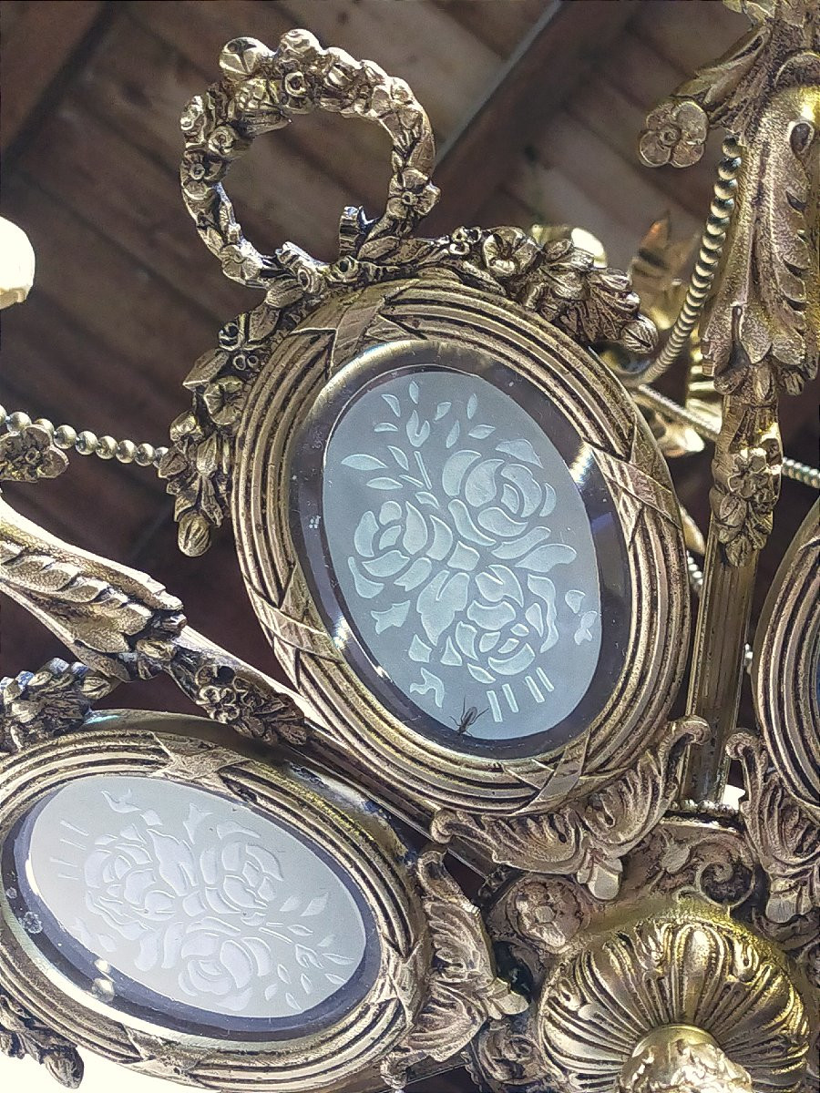 Lustre a m&eacute;daillons louis xvi en bronze dor&eacute; -photo-2