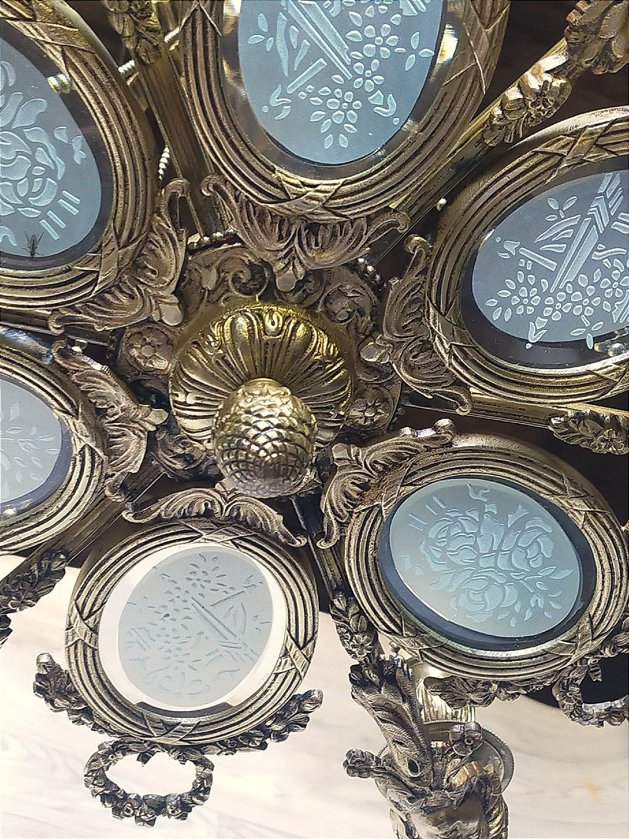 Lustre a m&eacute;daillons louis xvi en bronze dor&eacute; -photo-4