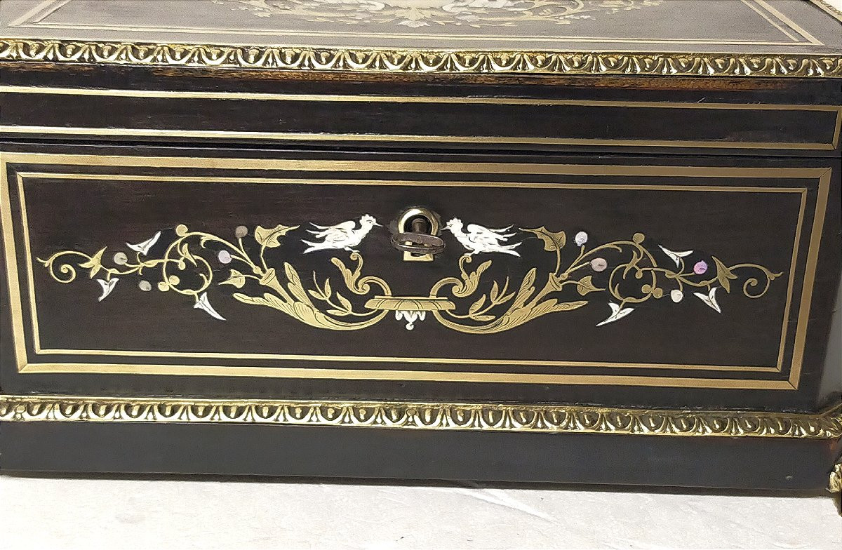 Grand coffret boulle napoléon III incustation d'ivoire et nacre  (boite coffre )-photo-2