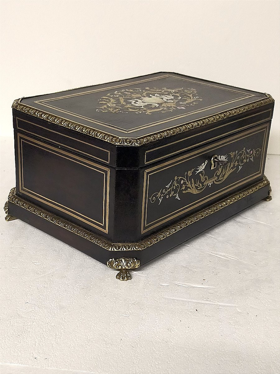 Grand coffret boulle napoléon III incustation d'ivoire et nacre  (boite coffre )-photo-4