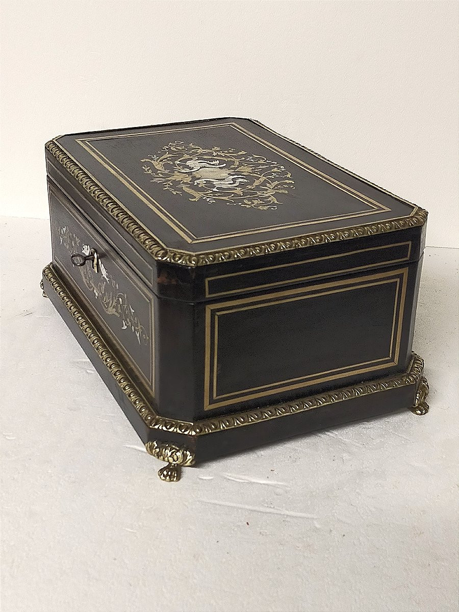 Grand coffret boulle napoléon III incustation d'ivoire et nacre  (boite coffre )-photo-2