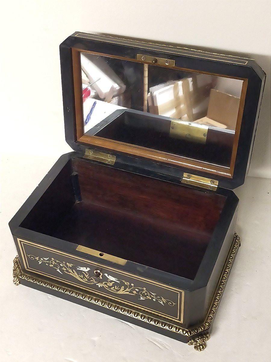 Grand coffret boulle napoléon III incustation d'ivoire et nacre  (boite coffre )-photo-3