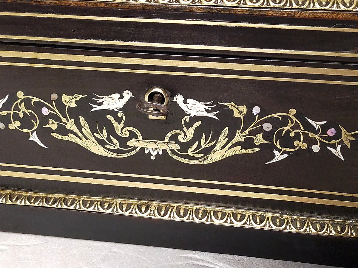Grand coffret boulle napoléon III incustation d'ivoire et nacre  (boite coffre )-photo-4