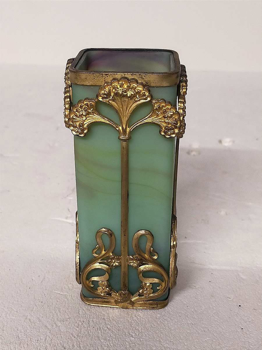 S&egrave;vres Vase art nouveau monture bronze et verre jasp&eacute;-photo-3