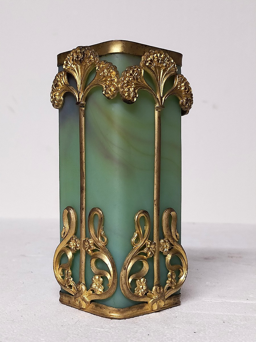S&egrave;vres Vase art nouveau monture bronze et verre jasp&eacute;