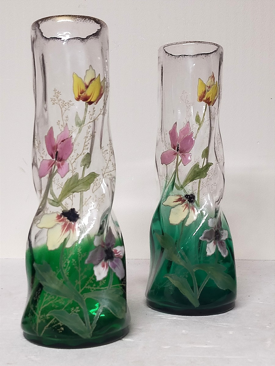 Paire de vases legras &eacute;cole de nancy 