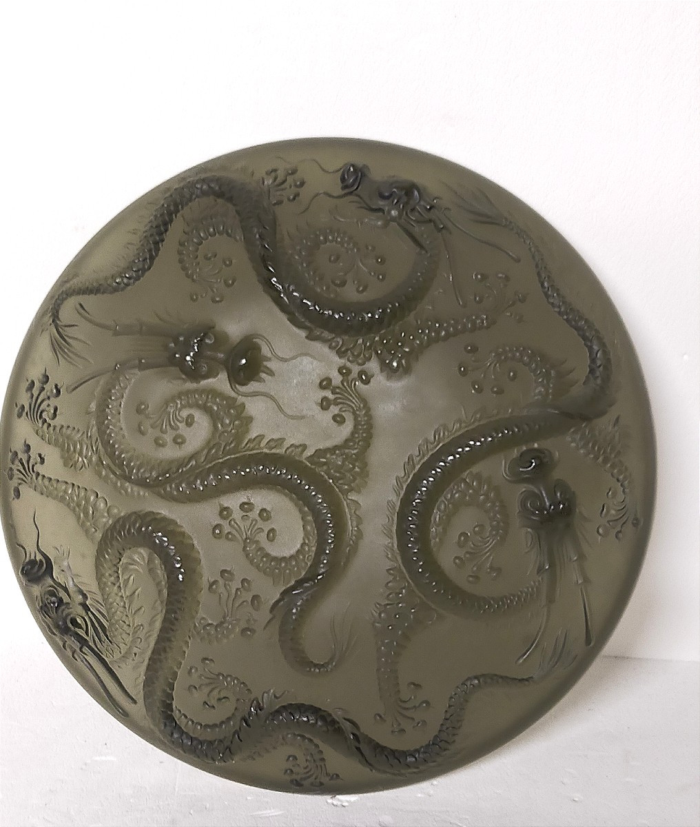 Coupe en verre aux dragons (asie chine verlys sabino...)