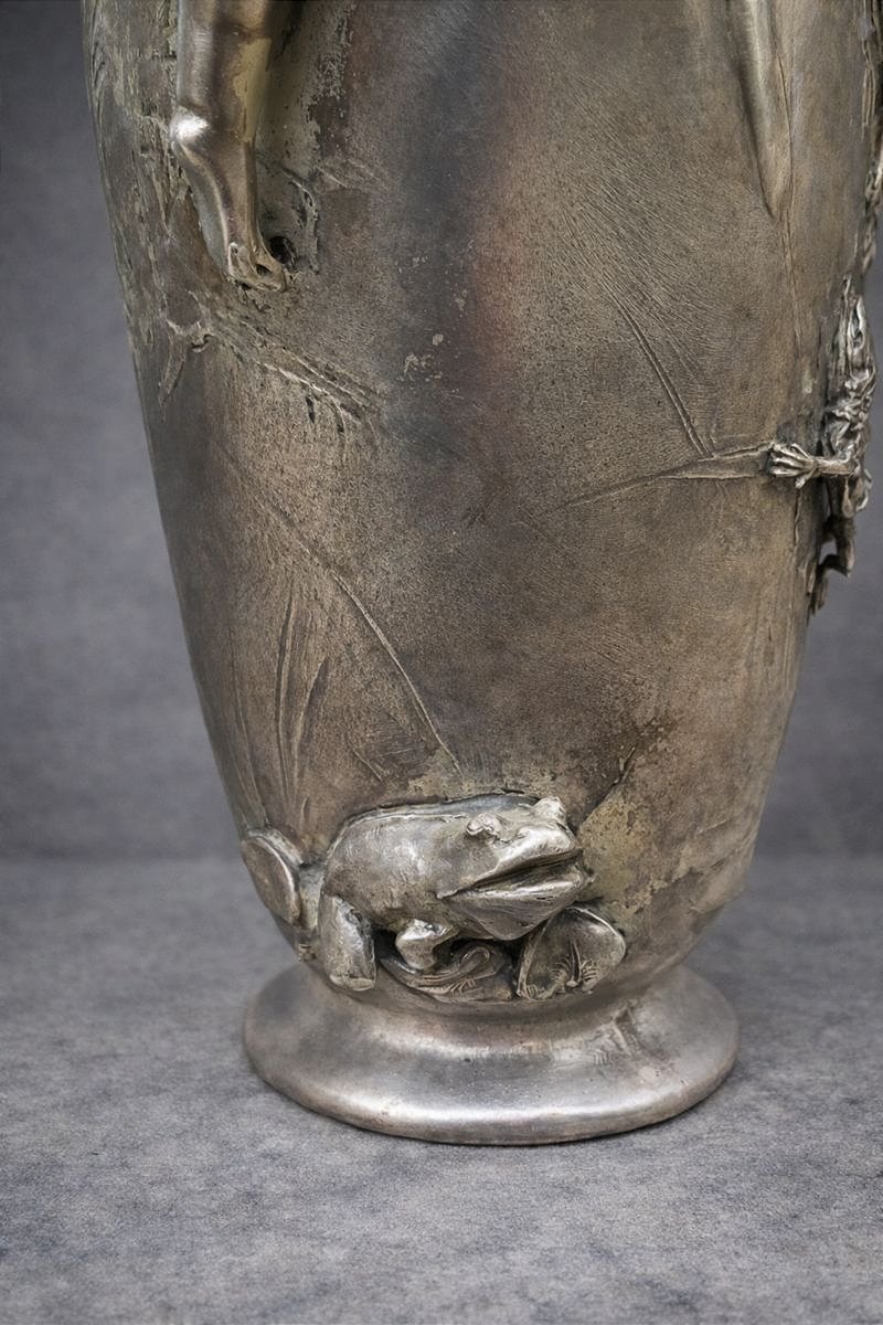 Vases et Jardini&egrave;re Aux Grenouilles et L&eacute;zard Art Nouveau Sign&eacute; Garnier-photo-3