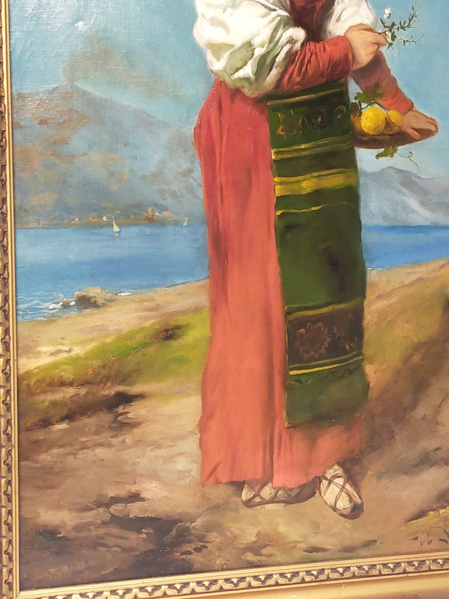 Th&eacute;odore Levigne (1848-1912)  Napolitaine au panier de fruits -photo-2
