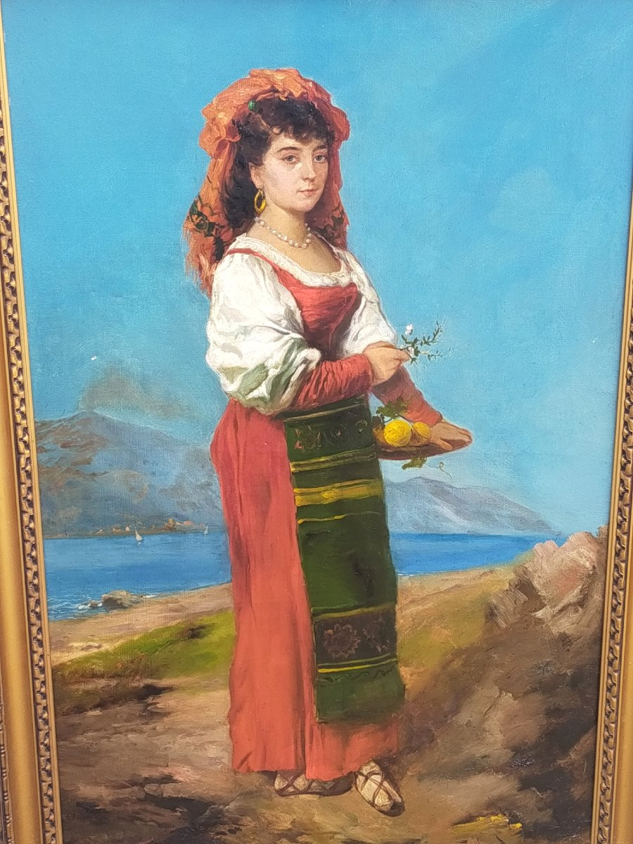 Th&eacute;odore Levigne (1848-1912)  Napolitaine au panier de fruits -photo-3
