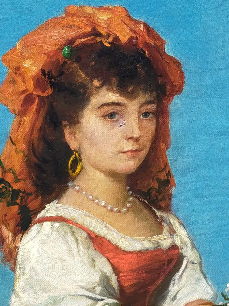 Th&eacute;odore Levigne (1848-1912)  Napolitaine au panier de fruits -photo-4