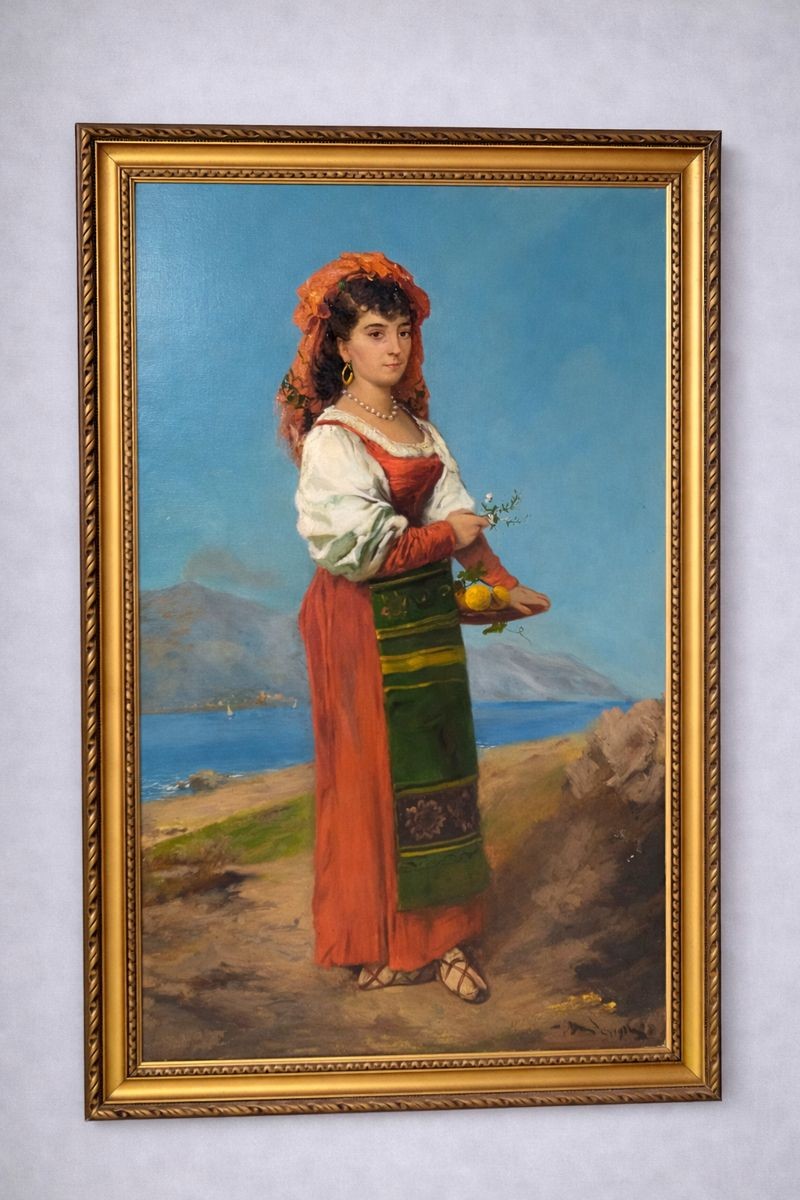 Th&eacute;odore Levigne (1848-1912)  Napolitaine au panier de fruits 