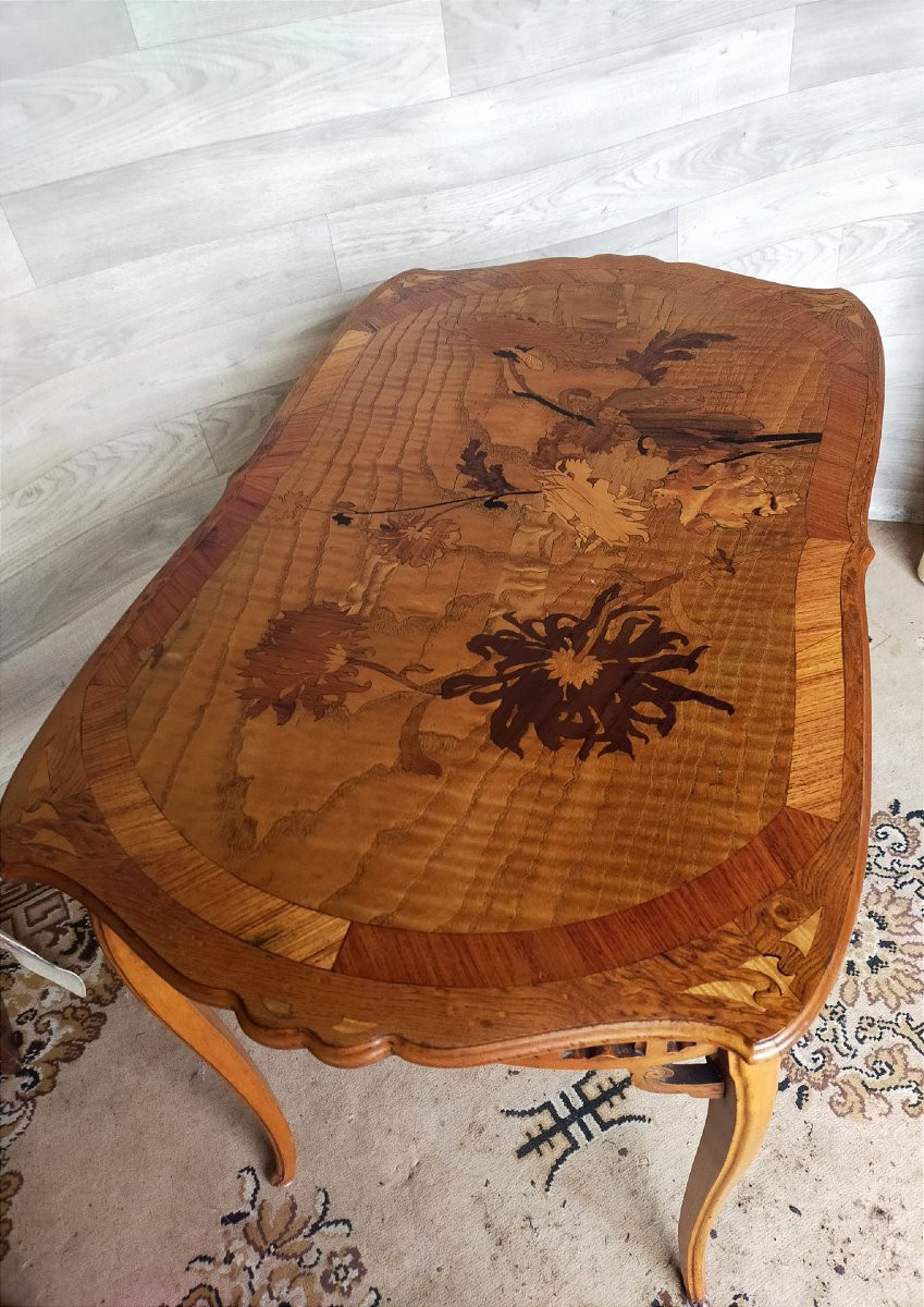Art Nouveau Marquetry Table From The Nancy School (gallé, Majorelle, Guimard...).-photo-2