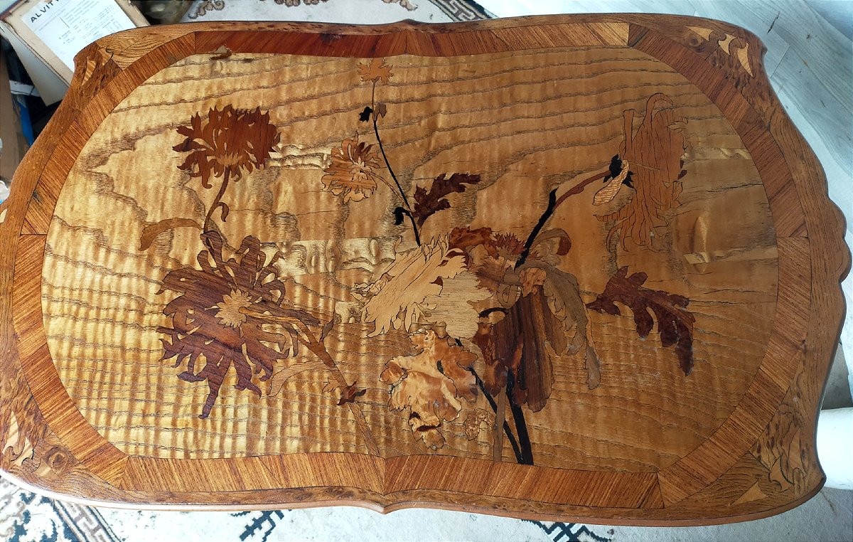Art Nouveau Marquetry Table From The Nancy School (gallé, Majorelle, Guimard...).-photo-3