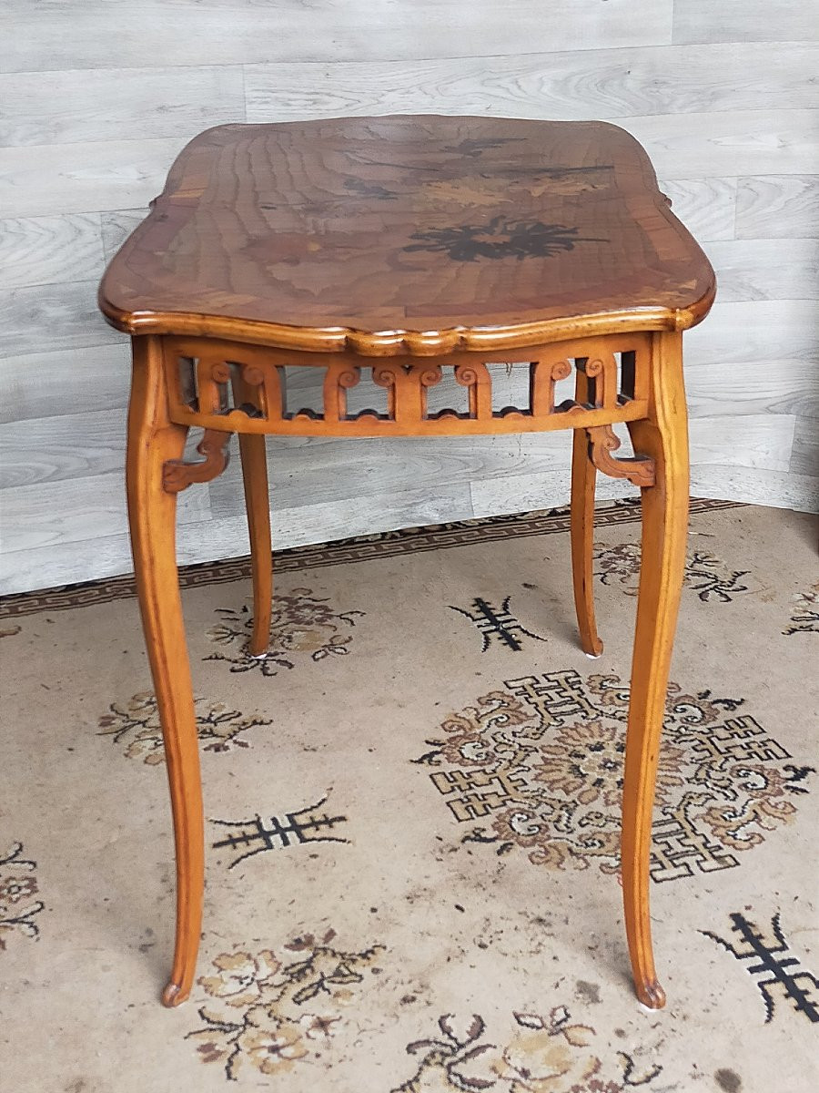 Art Nouveau Marquetry Table From The Nancy School (gallé, Majorelle, Guimard...).-photo-4