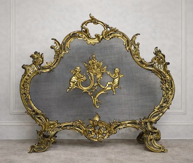 &Eacute;cran de chemin&eacute;e en bronze dor&eacute; &ndash; Louis XV &ndash; XIXᵉ si&egrave;cle Paravent (pare-feu)