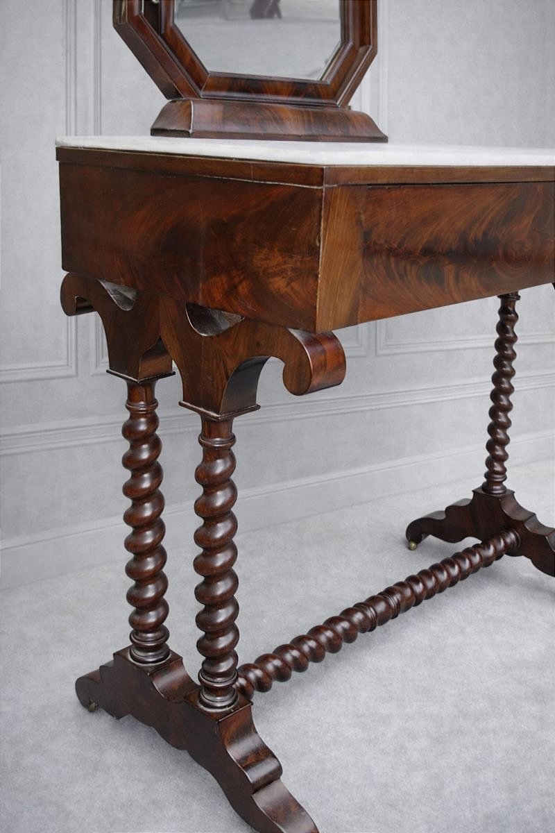 coiffeuse acajou flammé et marbre blanc -photo-2