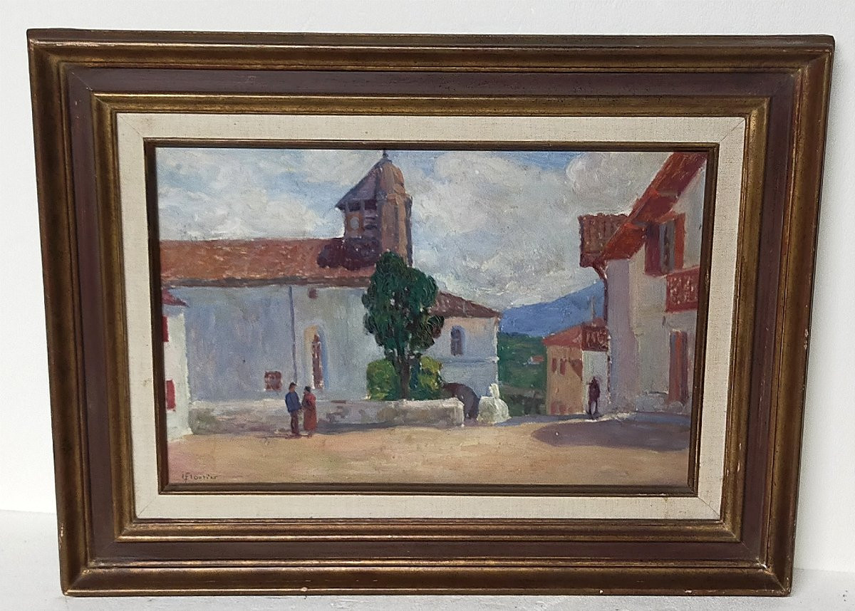 Louis Floutier (1882–1936) La place de l’église à Bidart, 1932 Pays Basque-photo-3