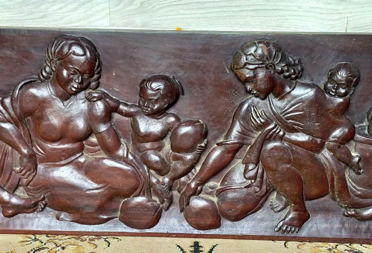 Grand panneau scène de vie malgache  P. Andrianjaka,  (Madagascar Tananarive Ramanda Ratova.. )-photo-1