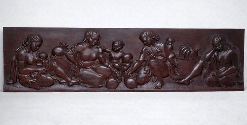 Grand panneau scène de vie malgache  P. Andrianjaka,  (Madagascar Tananarive Ramanda Ratova.. )