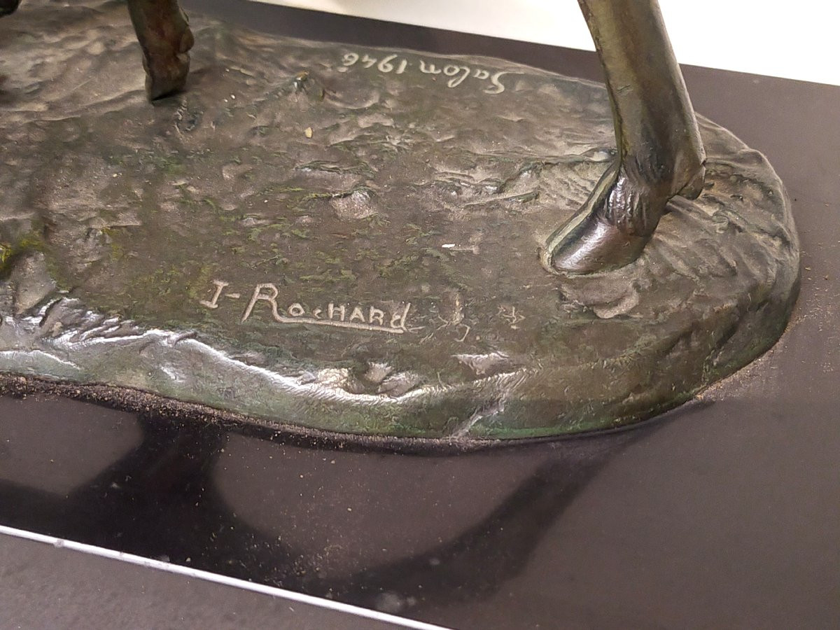 Bronze Ir&eacute;n&eacute;e Rochard (1906/1984) art d&eacute;co la biche et son faon salon 1946-photo-3