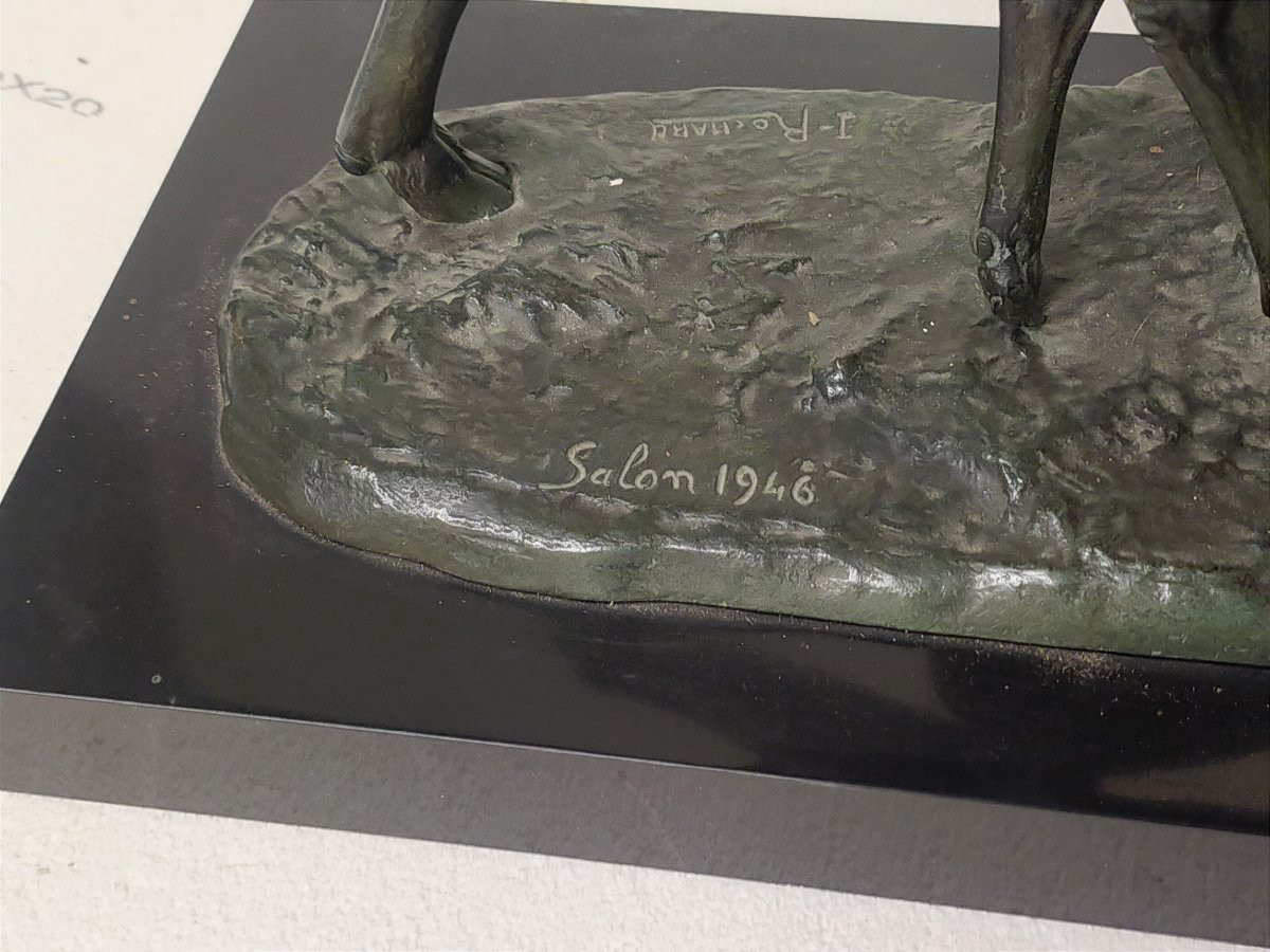 Bronze Ir&eacute;n&eacute;e Rochard (1906/1984) art d&eacute;co la biche et son faon salon 1946-photo-1