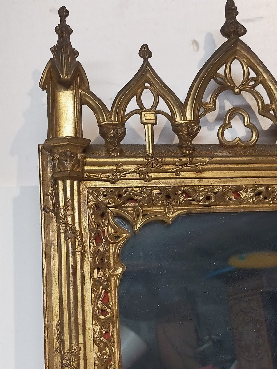 Miroir n&eacute;o gothique en bois dor&eacute; n&eacute;ogothique -photo-3