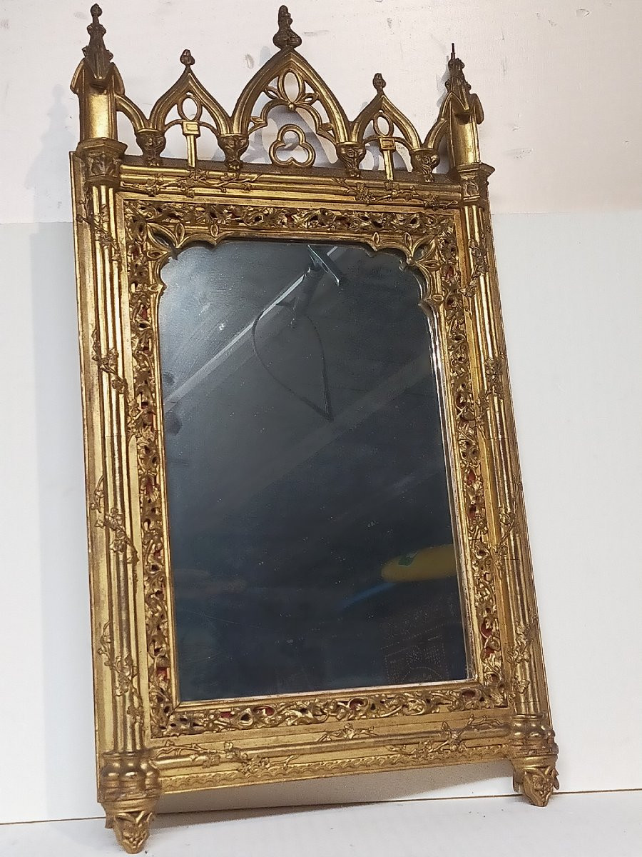 Miroir n&eacute;o gothique en bois dor&eacute; n&eacute;ogothique -photo-4