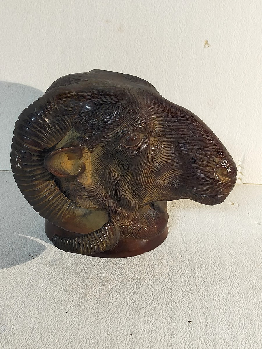 19th Century Bronze Ram's Head-photo-1