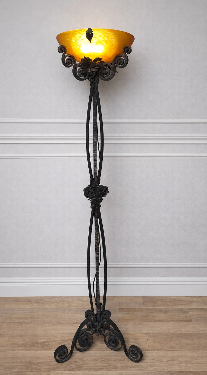 Lampadaire Muller Fr&egrave;res Lun&eacute;ville art d&eacute;co fer forger (&eacute;cole de nancy daum gall&eacute;)