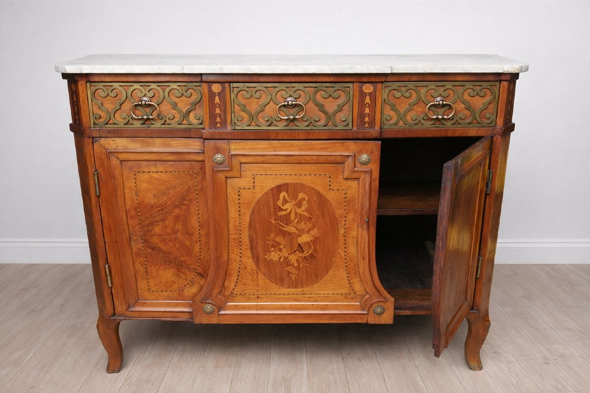 Commode en marqueterie et bronze (buffet enfilade)-photo-4