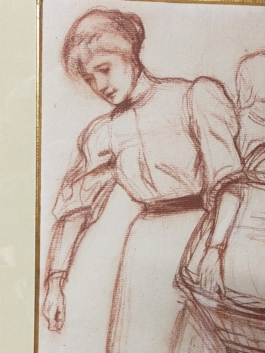 René Xavier François Prinet (1861-1946) Red Chalk Drawing Of A Young Woman With A Basket -photo-2
