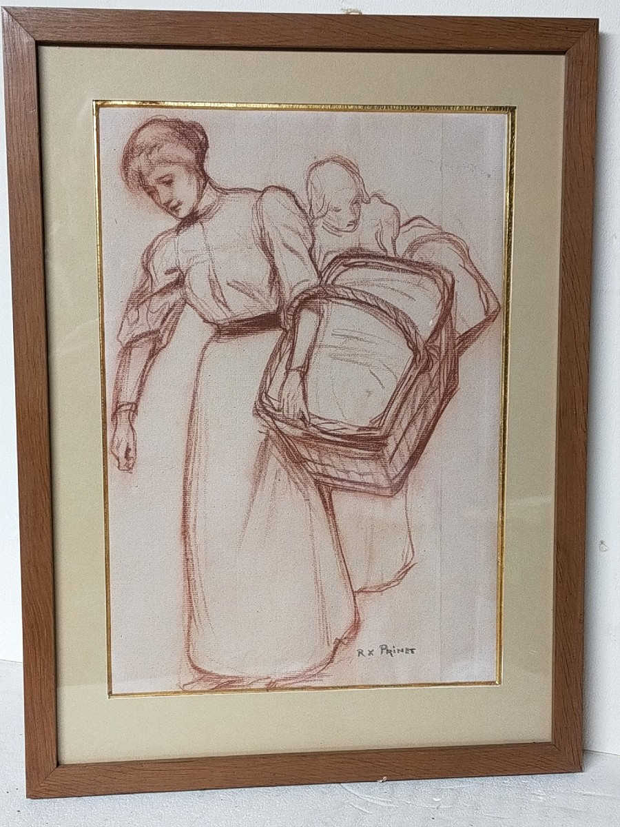 René Xavier François Prinet (1861-1946) Red Chalk Drawing Of A Young Woman With A Basket 