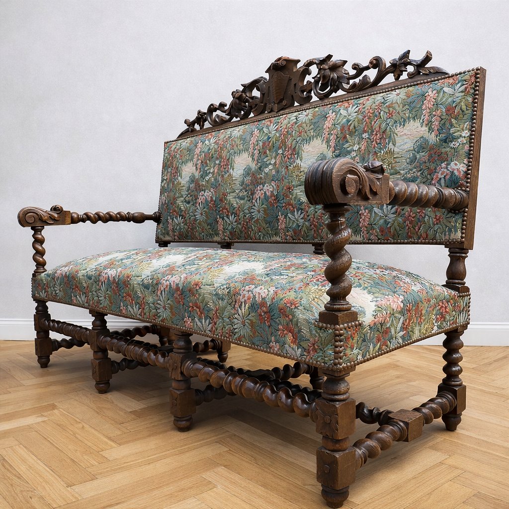 Louis XIII Style Bench/sofa For A Castle (renaissance, Gothic, Neo-gothic)-photo-3