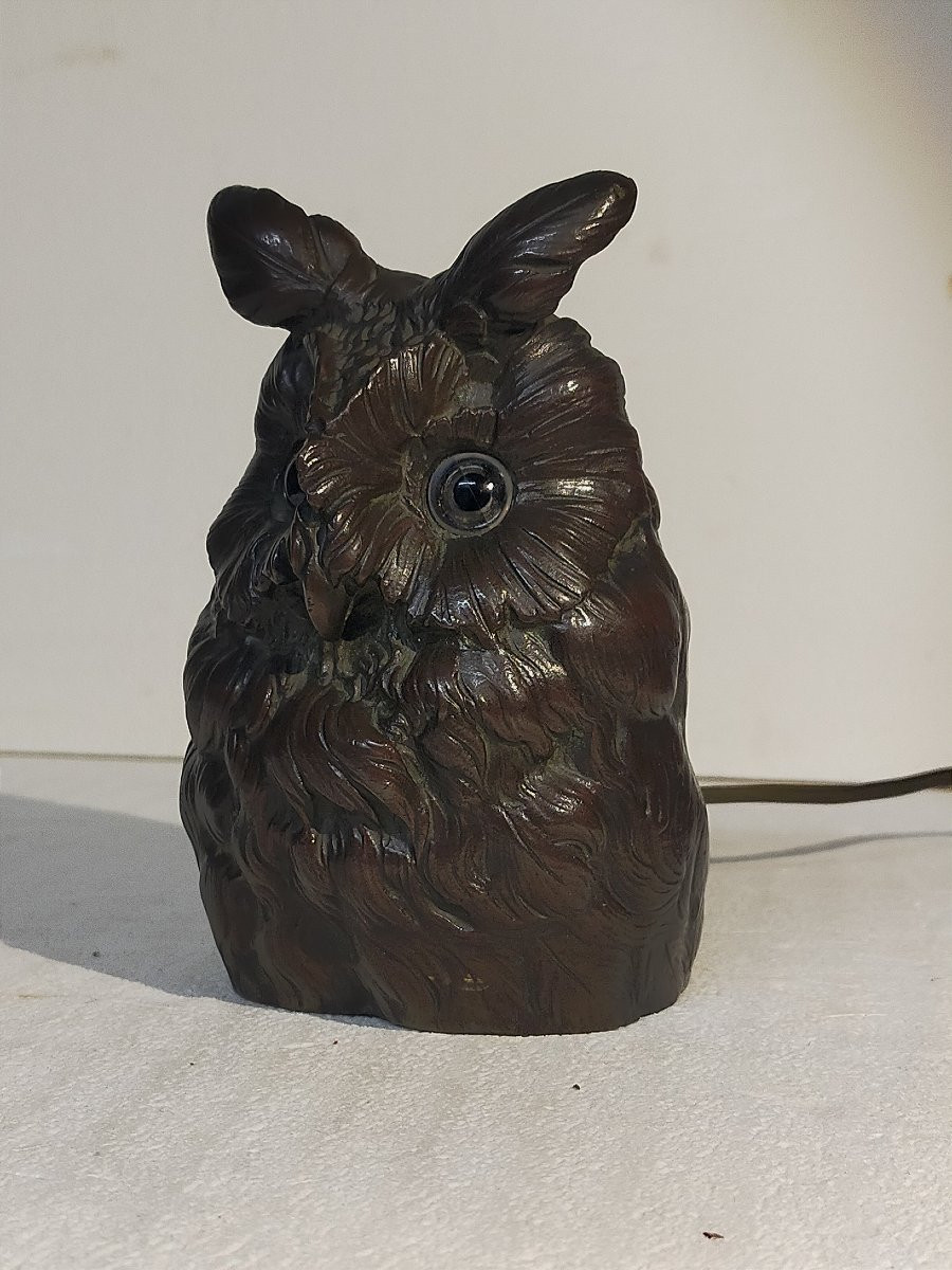 Bronze Nightlight Decorated With An Owl, Signed Frouin – 19th Century-photo-2