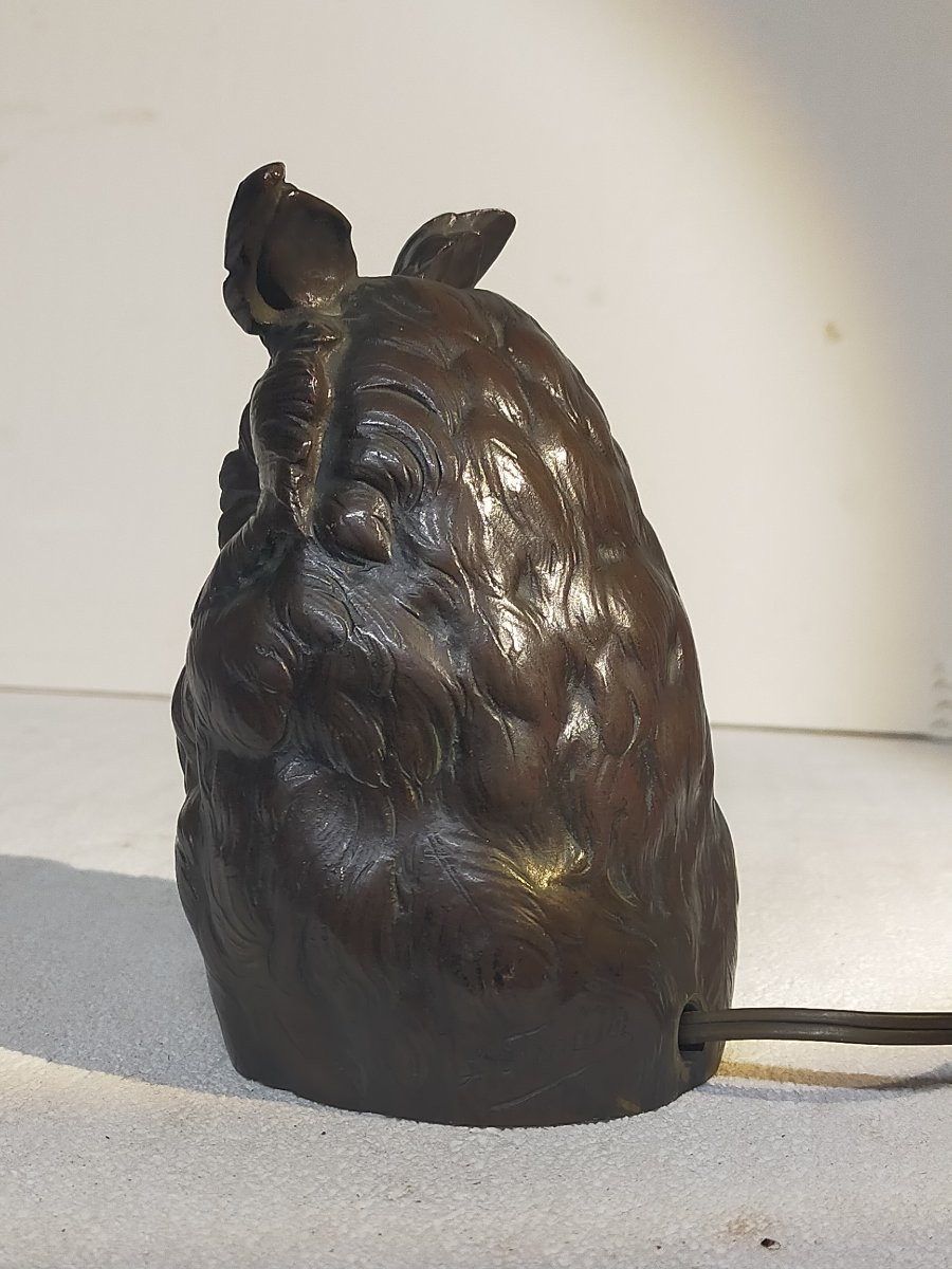 Bronze Nightlight Decorated With An Owl, Signed Frouin – 19th Century-photo-3