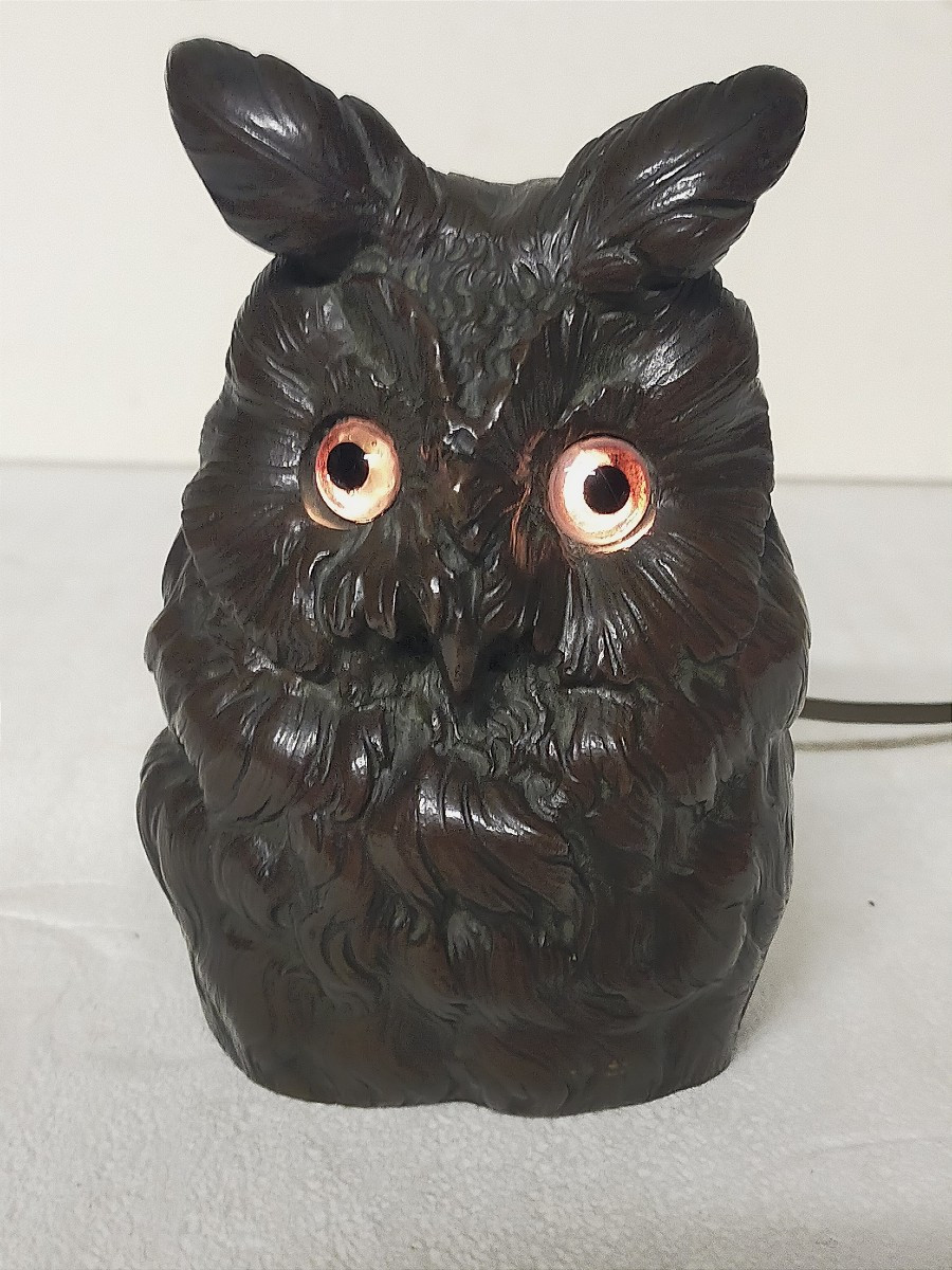 Bronze Nightlight Decorated With An Owl, Signed Frouin – 19th Century