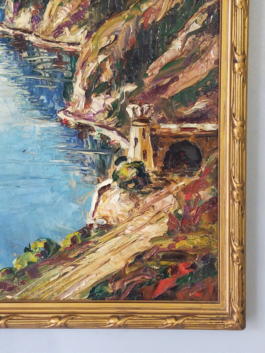 Lucien Poignant – Oil On Canvas, View Of Lake Bourget -photo-2