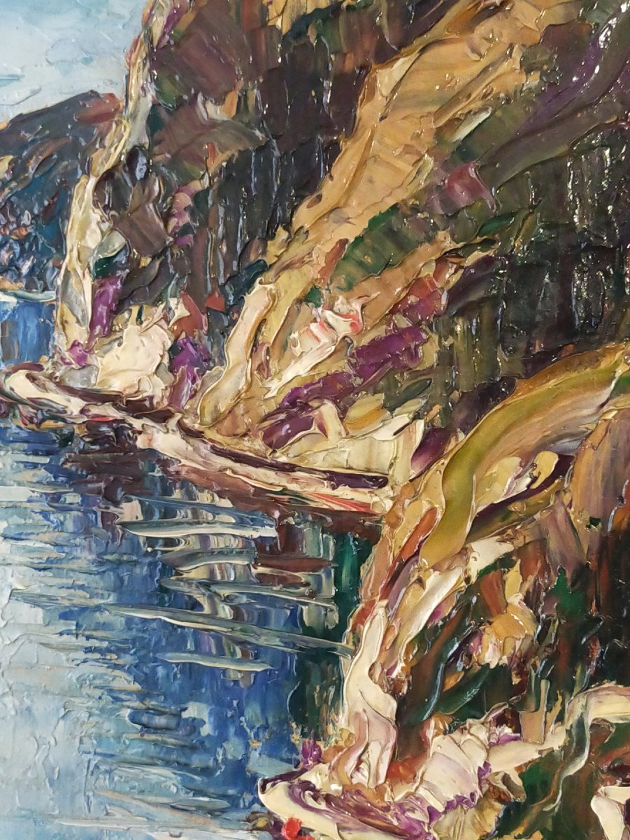 Lucien Poignant – Oil On Canvas, View Of Lake Bourget -photo-3