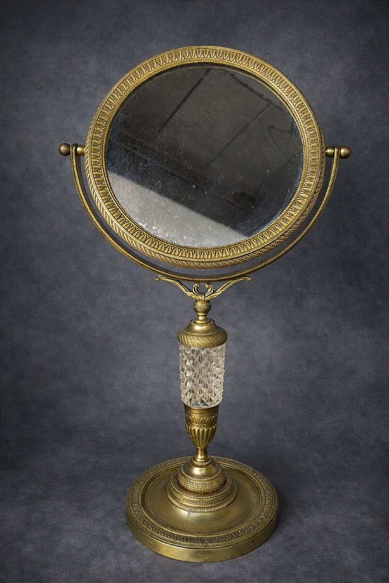 Miroir psyché en bronze et cristal taillé –  début XIXᵉ siècle ( coiffeuse façe a main )