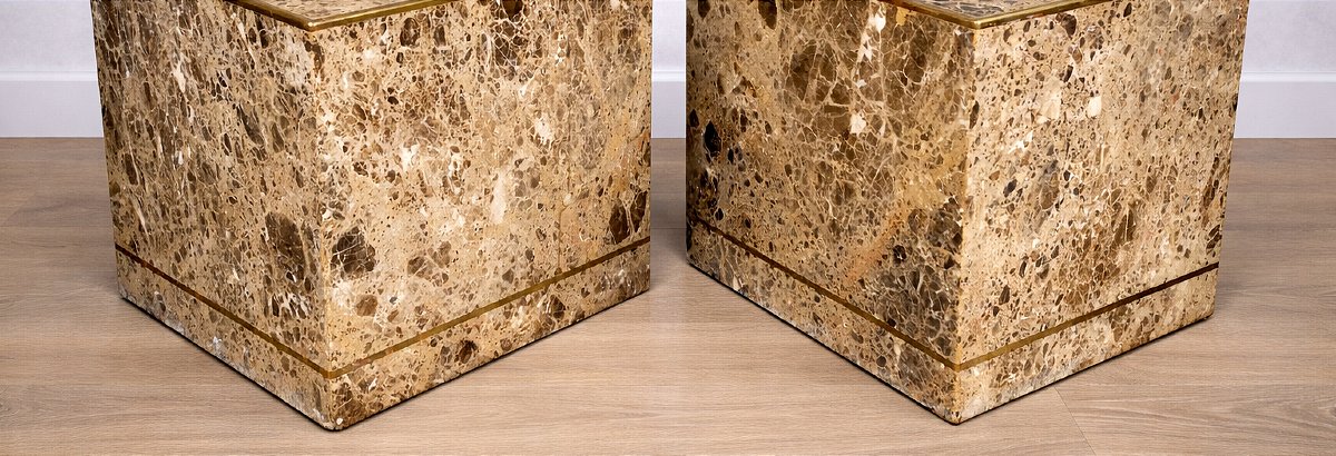 Pair Of Marble Side Tables With Bronze Trim-photo-4