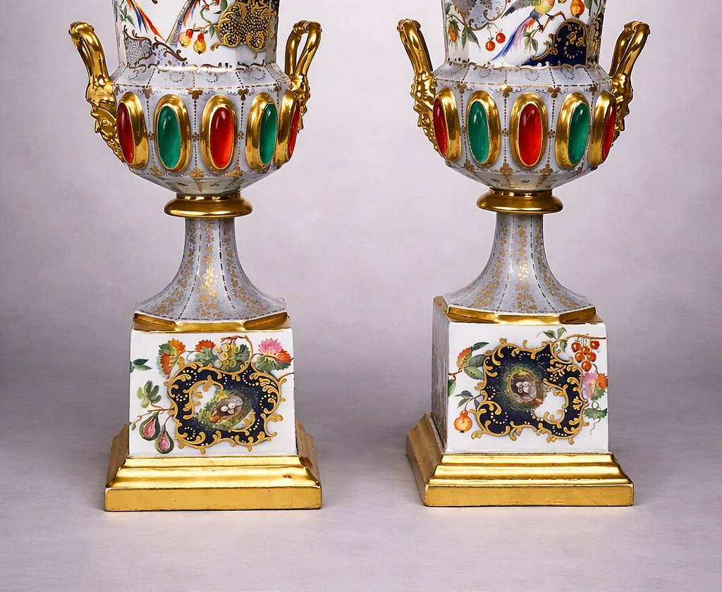 Paire de vases en porcelaine de Vieux Paris – XIXᵉ siècle-photo-2