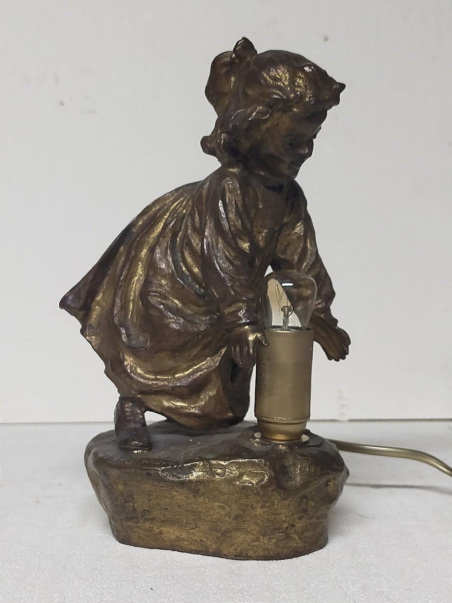Jose CARDONA  (1878-1923) lampe veilleuse en bronze jeune fille -photo-3