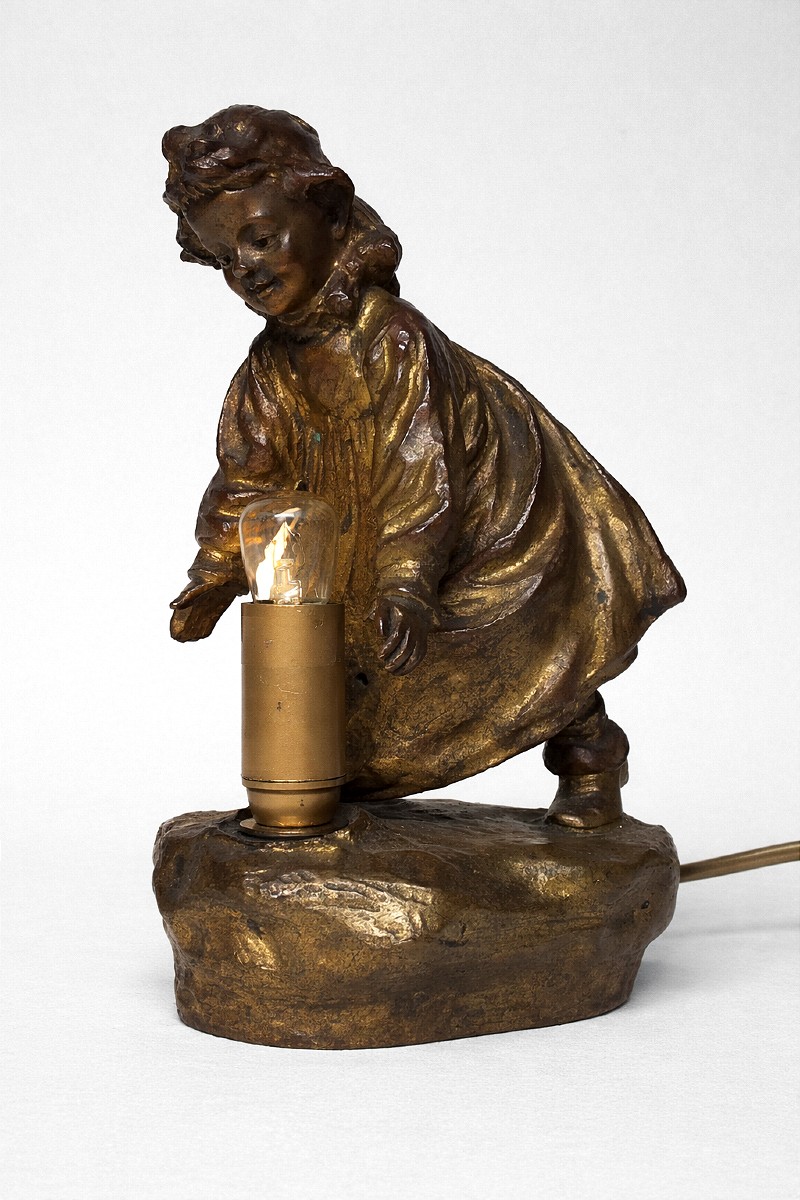 Jose CARDONA  (1878-1923) lampe veilleuse en bronze jeune fille -photo-2